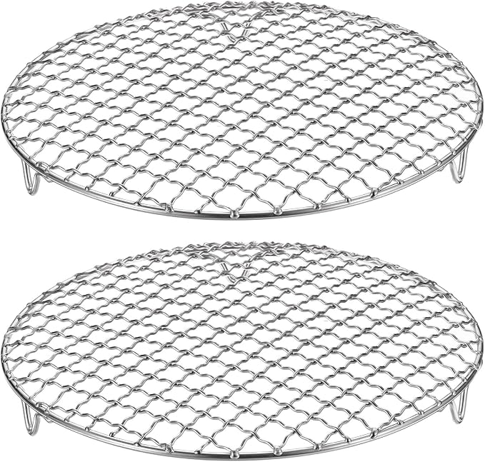 HARFINGTON 2pcs Round Cooking Rack 8.9-inch 201 Stainless Steel Cross Wire Barbecue Grill Net with 20mm Legs for Cooking Baking Steaming BBQ