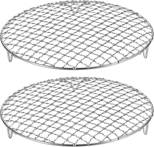 HARFINGTON 2pcs Round Cooking Rack 8.9-inch 201 Stainless Steel Cross Wire Barbecue Grill Net with 20mm Legs for Cooking Baking Steaming BBQ