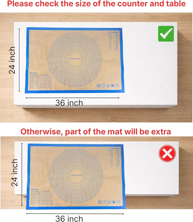 Silicone Pastry Mat with Measurements, 36 x 24 Inch Extra Thick Non-Slip Nonstick XL Baking Mat for Dough Rolling, Kneading, Fondant and Pie, Blue