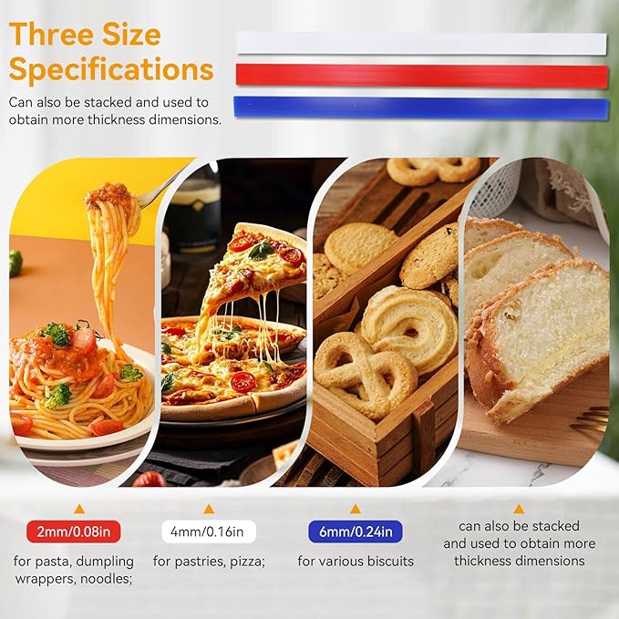 6PCS Silicone Rolling Pin Guides, 15in Length 2mm 4mm 6mm Thickness Rolling Pin Guide Silicone Measuring Dough Strip Dough Leveler Sticks for Precision Baking