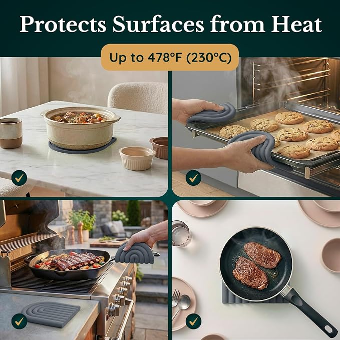 Silicone Trivets for Hot Dishes, Heat-Resistant, Non-Slip Pot Holders for Kitchen & Coasters Durable Hot Pads for Pots, Pans, Baking Dishes & Kitchen Appliances Set of 2 Slate Black