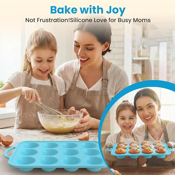 2Pack Silicone Muffin Pan for Baking - Cupcake Pans with Metal Frame