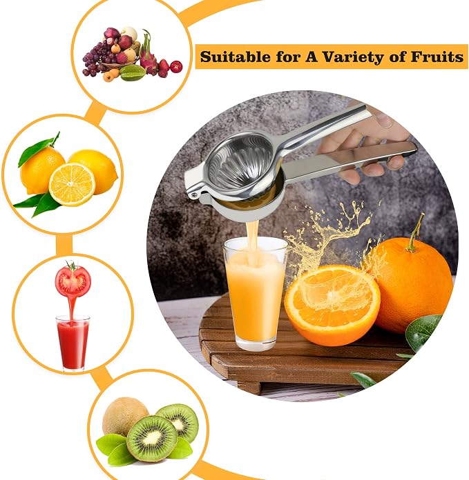 Lydia's Deal Lemon Juicer Squeezer Stainless Steel Manual Citrus Juicer Hand Press Juice Extractor Non-Slip Grip Design Medium Lemon Juicer for Juicing Lemon, Limes, Oranges, Pomegranate
