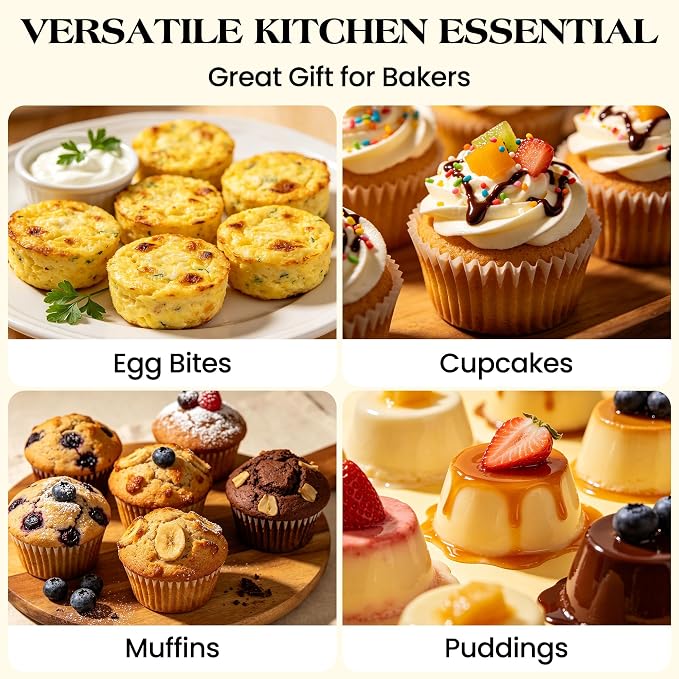 2 Pcs Silicone Muffin Pan with Metal Frame Nonstick 12 Cup Regular Size Cupcake Pan Silicone Muffin Tray for Baking Egg Bites Muffins Cupcakes Gifts for Mom Home Baker Kitchen (Cream)