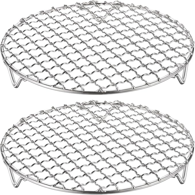 HARFINGTON 2pcs Round Cooking Rack 7.1-inch 201 Stainless Steel Cross Wire Barbecue Grill Net with 20mm Legs for Cooking Baking Steaming BBQ