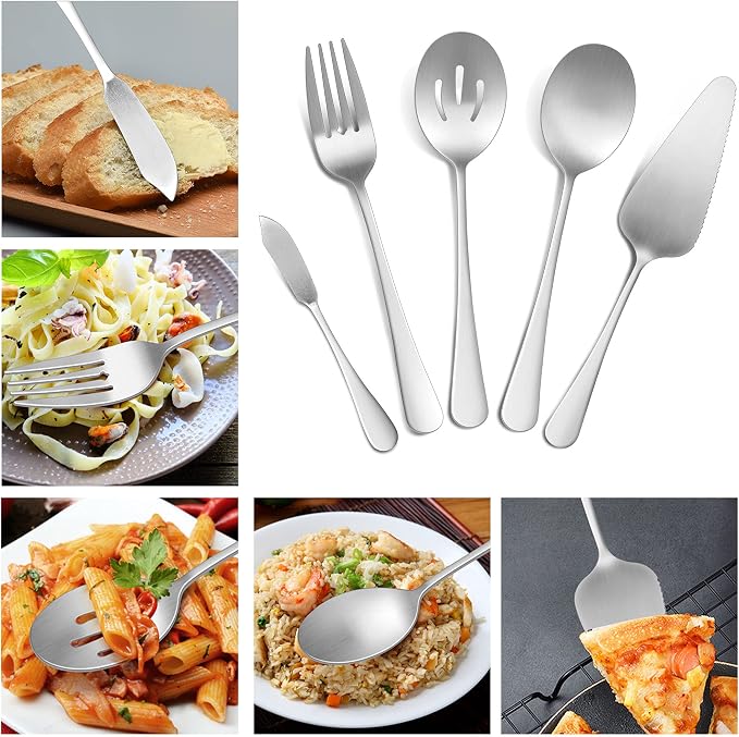 LIANYU 48-Piece Silverware Set with Serving Utensils, Flatware Set for 8, Includes Knives, Spoons and Forks, Stainless Steel Cutlery Eating Utensils, Mirror Finish, Dishwasher Safe