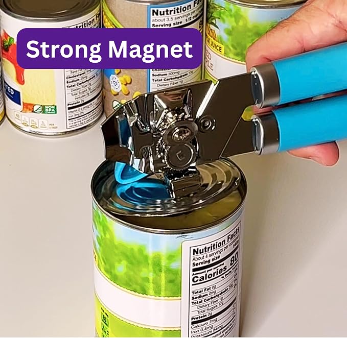 Manual Can Opener for Seniors, Blue | Easy-Turn Knob, Cleaner Edge Cutting, Magnetic Lid Lifter, Heavy-Duty Carbon Steel Blade, Ergonomic Comfort Grip