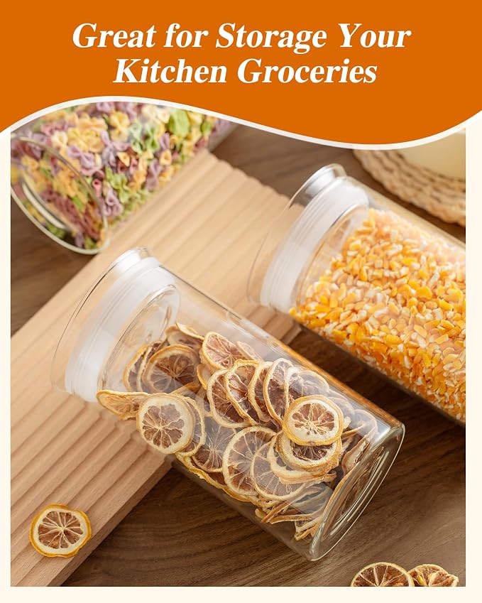 ZENS Glass Canisters with Airtight Lids, Set of 2 50oz Tall Storage Jars | Borosilicate Glass Jars with Airtight Lid, Wide Mouth Pasta Containers for Pantry Food Storage