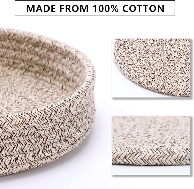 Coga Trivets for Hot Dishes, 5 Pack 7 Inch Cotton Hot Pads for Kitchen with Storage Basket, Round Pot Holders for Kitchen, Heat Resistant Mats for Countertop, Pots and Pans, Farmhouse Decor, Brown