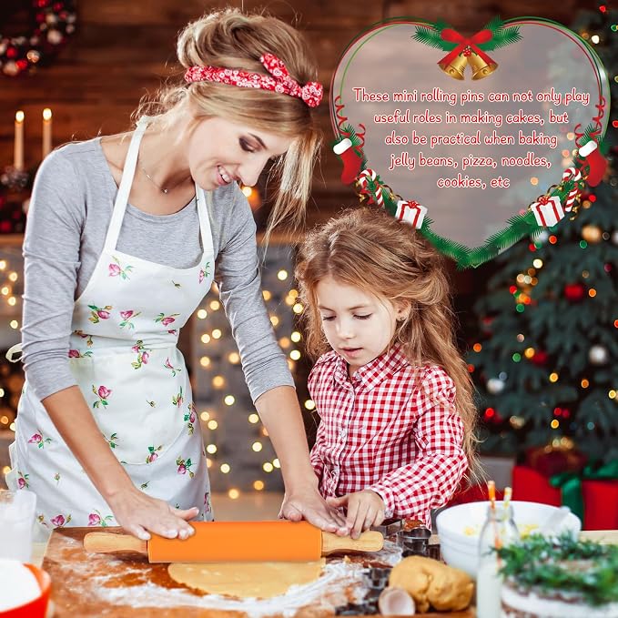 Dandat 12 Pcs Small Rolling Pin Kids 12 Inch Mini Silicone Rolling Pin for Baking Non Stick Kids Dough Roller with Wooden Handle for Kitchen Cookie Pastry Fondant Cake 6 Colors