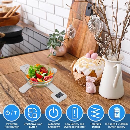 Folding Digital Kitchen Scale, Portable Food Scale, Travel Food Scale with LCD Display, Multiple Unit Conversion, Compact Small Scale for Measuring Intake of Healthy