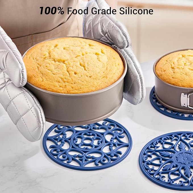 SMARTAKE 6 Set Silicone Trivet Mats for Hot Dishes, Heat Resistant Pots and Pans Holders, Non-Slip Flexible Hot Pads Coasters for Countertops Table, Modern Kitchen Decor Accessories (Navy Blue)