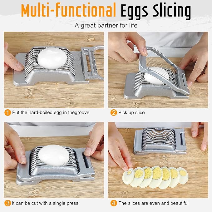 Egg Slicer for Hard Boiled Eggs, Stainless Steel Wire, Multipurpose Heavy Duty Aluminium Egg Cutter for Egg, Salads, Sandwiches, Strawberries, Mushrooms, Soft Cheese, Red