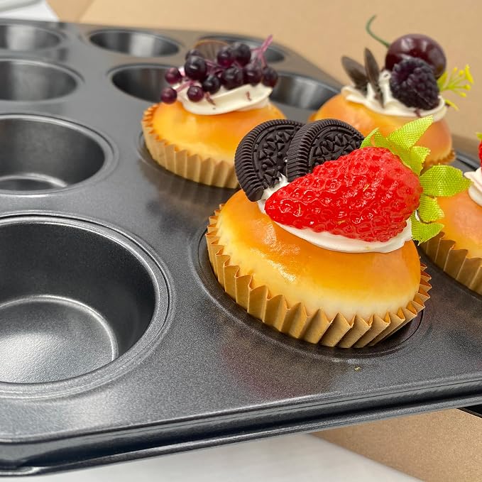 Non-Stick Muffin Pans, 12-Cup Standard Baking Pans Set of 2 with a Scraper for Perfect Muffins & Cupcakes