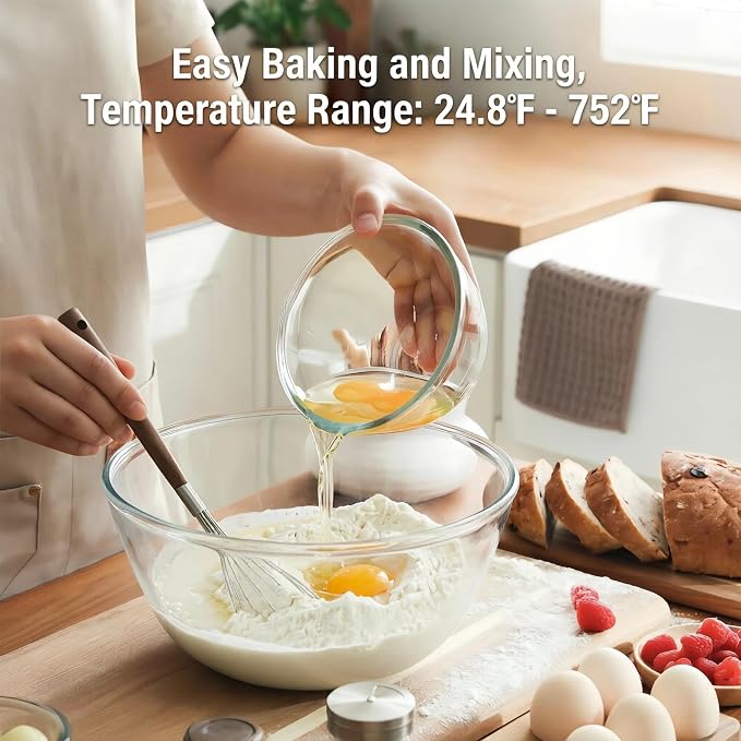 Cuiselect 4pc Glass Mixing Bowls with Lids Set (2.80QT, 1.64QT, 1.16QT, 0.85QT), Thick Salad Bowl, Nesting Glass Mixing Bowl for Cooking, Baking, Prepping-Dishwasher Microwave Freezer Safe