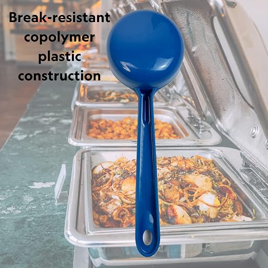 Rite-Size 8 oz. Solid Round Circle Server Portion Utensil, Copolymer Plastic Heat Resistant Professional Cooking Tool, Blue