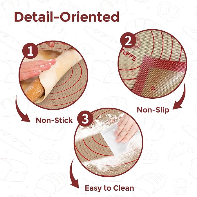 Koolstuffs Silicone Pastry Mat, 26" x 16", Non Slip for Rolling Dough | Reusable 0.7 mm Nonstick Surface with Printed Measurements for Sourdough, Bread, Pizza, Pie, Cookies, and Fondant