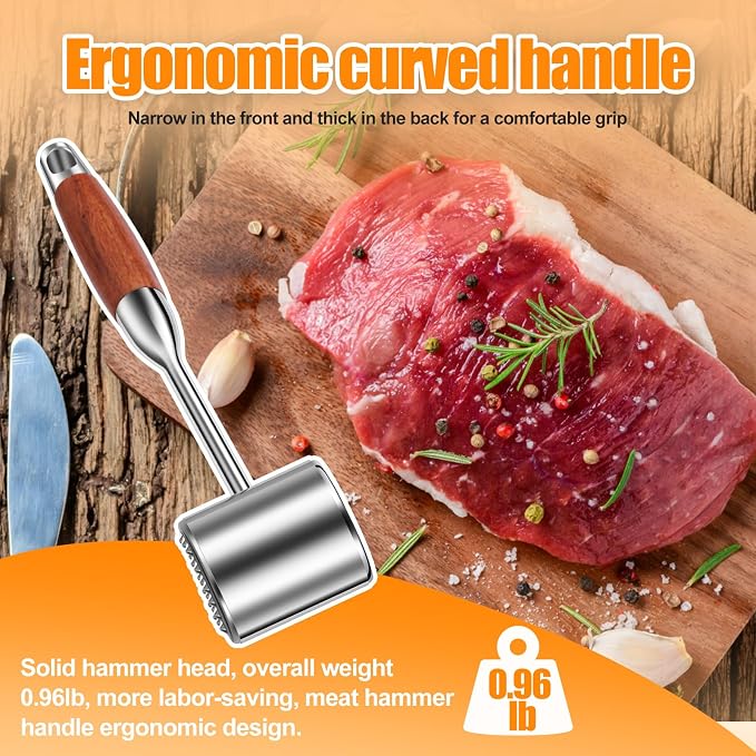 1Pcs Meat Tenderizer Stainless Steel Handheld Meat Tenderizer Hammer Mallet Dishwasher Safe Meat Tool Press for Steak Chicken Pork