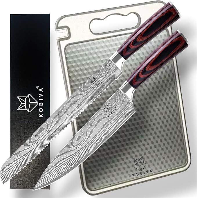 Premium 10-inch Serrated Bread Knife | Razor Sharp Cutter for Homemade Bread, Sourdough & Cake | Elegant Kitchen Essential for Effortless Slicing, Damascus Steel Lasered Pattern | Kitchen Gifts | Ultra-sharp serrated edge for sourdough, bagels, cakes. ...