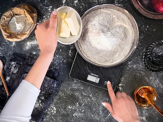 Soehnle Page Compact 300 Electronic Kitchen Scale, Food Scale with 5 kg Capacity and Easy-Read LCD Display in Metric or Imperial, Kitchen Scale for Cooking, Slate Design Surface