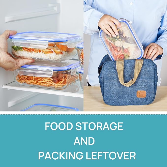 Vtopmart 5Pack 22oz Glass Storage Containers with Lids, Blue | Glass Meal Prep Food Container Sets, Snap Airtight Lid, For Microwave, Oven, Freezer and Dishwasher, BPA Free