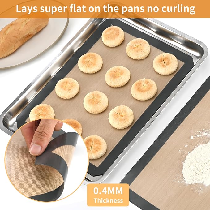 Luckyiren 2 Pack Silicone Oven Liners for Baking, Half Sheet, Blue/Beige | Two 16.54 x 11.62 in blue silicone oven liners for baking fit half sheet pans; reusable nonstick mats for bread and cookies.