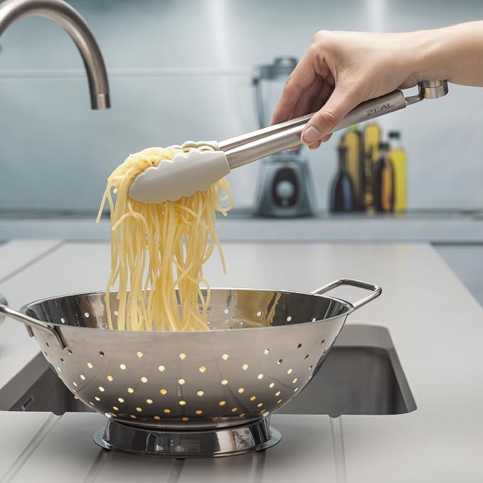 Zeal Silicone Non-Stick Kitchen Tongs with Stainless Steel Handle (26cm) -French Grey, 26 cm