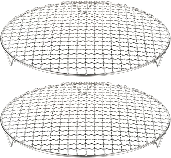HARFINGTON 2pcs Round Cooking Rack 10.6-inch 201 Stainless Steel Cross Wire Barbecue Grill Net with 20mm Legs for Cooking Baking Steaming BBQ