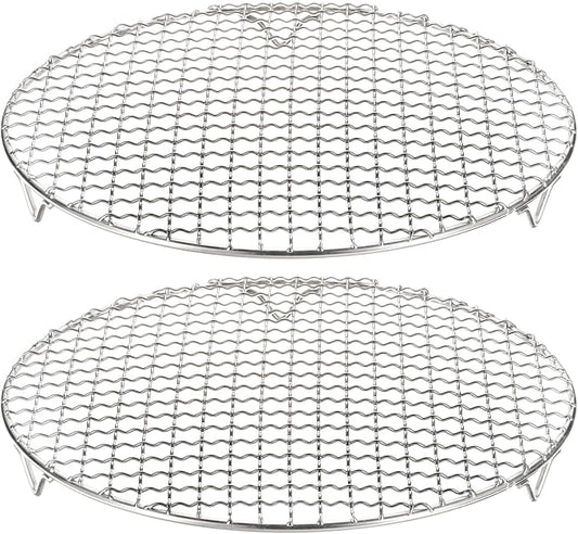 HARFINGTON 2pcs Round Cooking Rack 10.6-inch 201 Stainless Steel Cross Wire Barbecue Grill Net with 20mm Legs for Cooking Baking Steaming BBQ