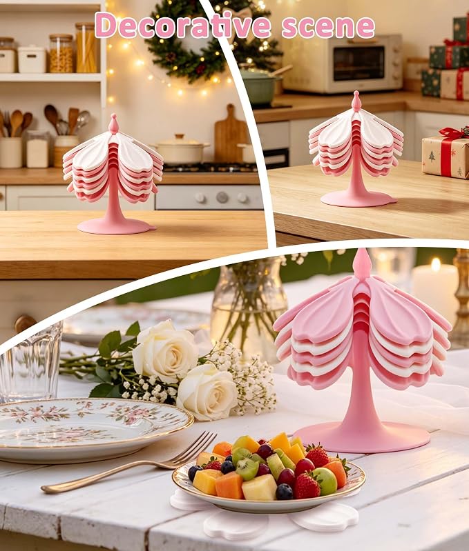 Silicone Trivet Mat - 6 Flower-Shaped Silicone mats + 1 Stand, Non-Slip & Heat Resistant Kitchen Hot Pads for Table & Countertop, Multifunctional Mats can Hold Coffee, Plates