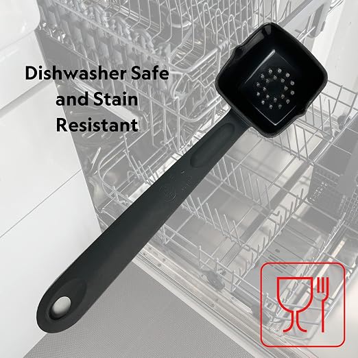 Rite-Size 6 oz. Perforated Square Server Portion Utensil, Copolymer Plastic Heat Resistant Professional Cooking Tool, Black