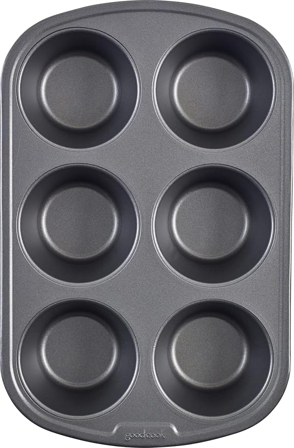 GoodCook Everyday Nonstick Steel Jumbo Texas Muffin Pan,6-cup,Gray,(Pack of 12)