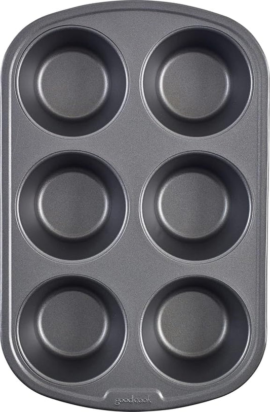 GoodCook Everyday Nonstick Steel Jumbo Texas Muffin Pan,6-cup,Gray,(Pack of 12)