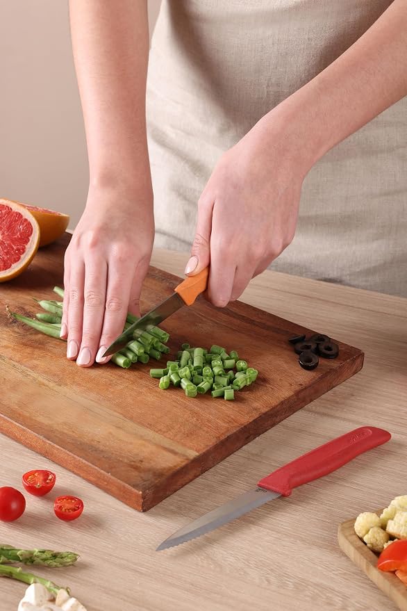 Zyliss Classic 2 Piece Paring Knife Set with Straight & Serrated Blades, Stainless Steel 15° Hollow-Ground Edge, Ergonomic Wheat Straw Handles, Blade Covers Included