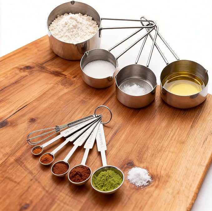 10 Pieces Measuring Cups and Spoons Set, Measuring Cups for Cooking | Stainless Steel,Gifts for Women Mom Cooking Lovers-4 Cups 5 Spoons 1 whisk with Strengthened Weld Joints