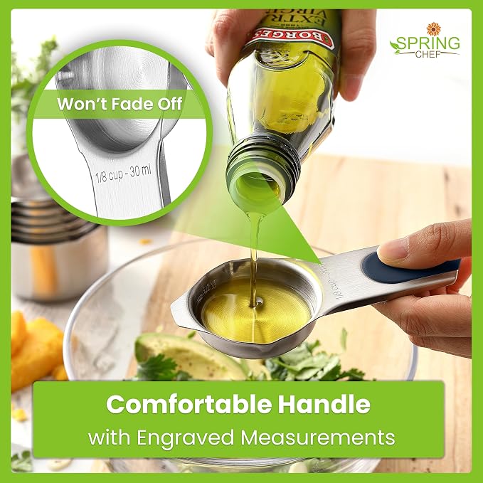 Spring Chef Magnetic Measuring Cups & Spoons Set of 16, Winter Frost | Patented Nesting Stainless Steel Measuring Cups & Heavy Duty Metal Measuring Spoons w/ Levelers for Dry & Liquid Ingredients