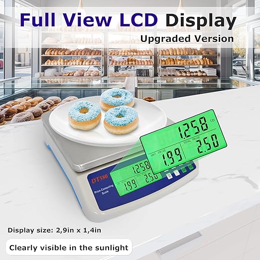 Large Digital Kitchen Scale 40kg/88lb Stainless Steel Price Computing Scale Counting Scale Deli Scale with LCD Display for Baking Bread Cooking Meat Prep Parts and Coins Adapter Included