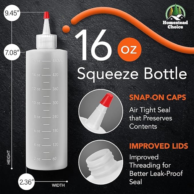 7-pack Plastic Squeeze Bottles for Sauces - 16oz Condiment Squeeze Bottles | for Liquids - BPA Free Squirt Bottle with Cap - Ketchup, Syrup, Oil, Dressings, Honey, kitchen,Arts and Crafts