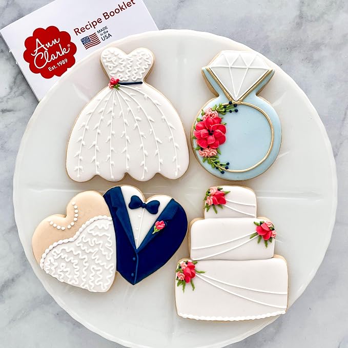 Ann Clark Wedding Cookie Cutters 4-Pc. Set (Dress, Cake, Diamond Ring, Heart)