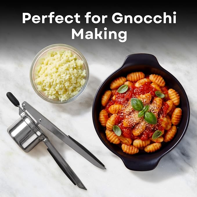 Large 15oz Potato Ricer - Professional 430 Stainless Steel Masher for Fluffy Mashed Potatoes, Gnocchi, Guacamole & Baby Food - Ergonomic Non-Slip Handles, Heavy Duty & Dishwasher Safe Kitchen Press