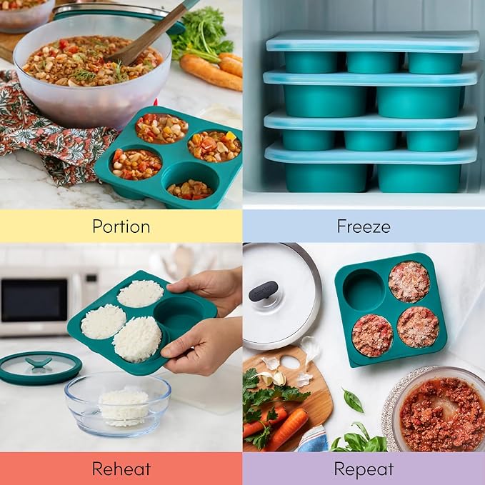 Anyday 2-Tbsp Silicone Freezer Tray with Silicone Lid for Sauces, Purees, Garlic, Herbs, Tomato Paste | Plastic-Free Freezer Molds | 1 Oz Meal Prep Ice Cube Tray Reusable