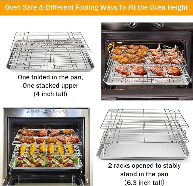 TeamFar Cooling Rack, 15”x10” Stainless Steel Wire Rack forBaking Roasting Cooling, Non-Toxic & Heavy Duty, Stackable & Flexible, Dishwasher Safe, 2-Tier