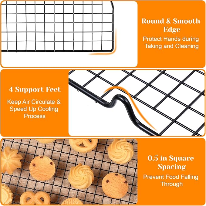 5PCS 15.74" x 9.84" Black Stainless Steel Cooling Racks for Baking, Cooking, Roasting, and Grilling, Baking Rack Oven Safe & Dishwasher Safe Heavy Duty Wire Rack Set