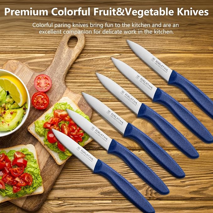 Paring Knife Set, Stainless Steel Paring Knives Set of 6,Sharp Vegetable&Fruit Knife,Small Kitchen Knife,Straight Edge Paring Knives,Ergonomic Handle Paring Knifes Set,Blue Peeling Knife