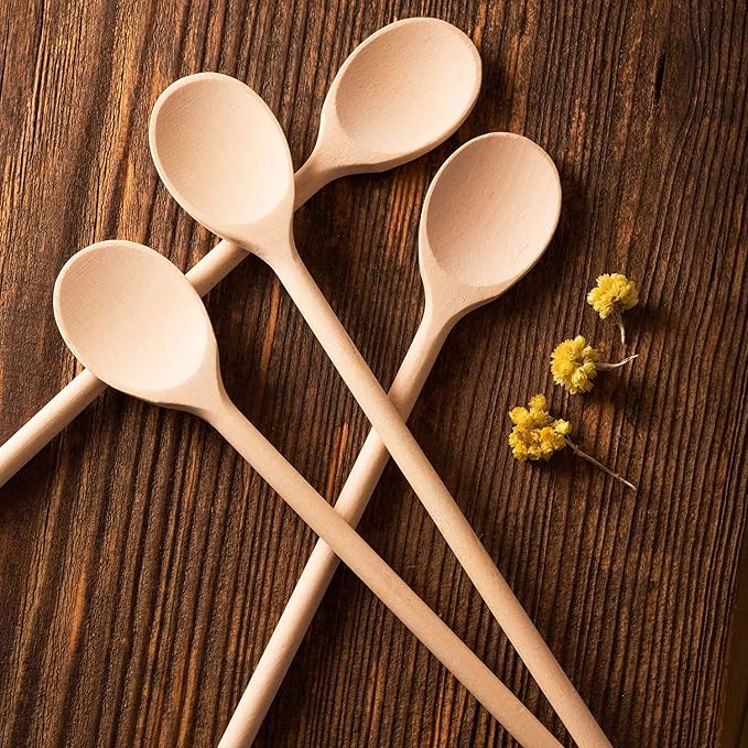 Mr.Woodware 10 Inch Wooden Spoons for Cooking - Set of 24 Long Handle Wooden Spoon for Mixing, Stirring, Tasting - Kitchen Wooden Utensils For Cooking and Crafts, Personalized Engraved Wood Burning