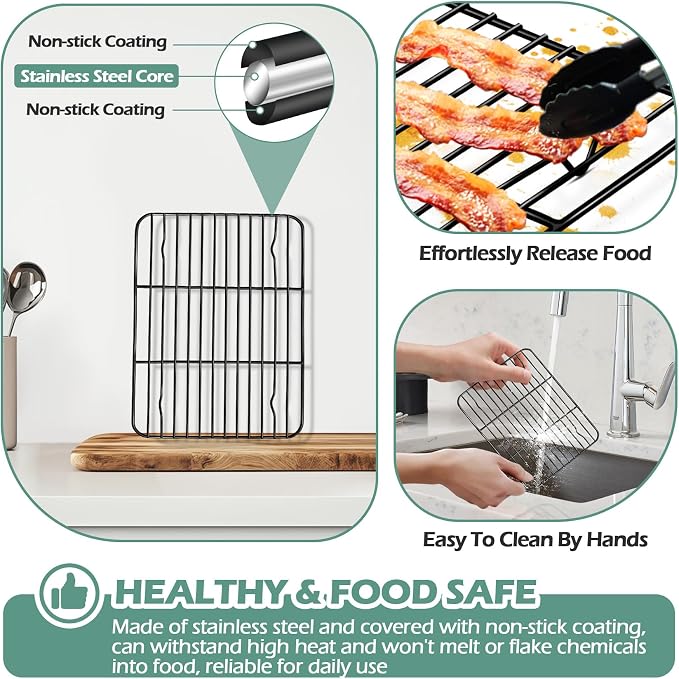 TeamFar Cooling Rack, 8.75" x 6.25" Coated Stainless Steel Wire Rack | 2 Pack Baking Racks for Cooling Cooking Grilling Drying Roasting, Non-stick Coating, Healthy & Sturdy, Oven safe & Easy Clean