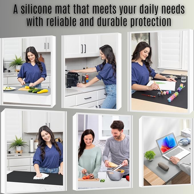 Silicone Mat for Kitchen Counter with "Edge Protection" – Quartz Countertop Protector Mats – Silicone Heat Resistant Mat – No Folds or Wrinkles – 1.5mm Thick, 24"x16", Translucent