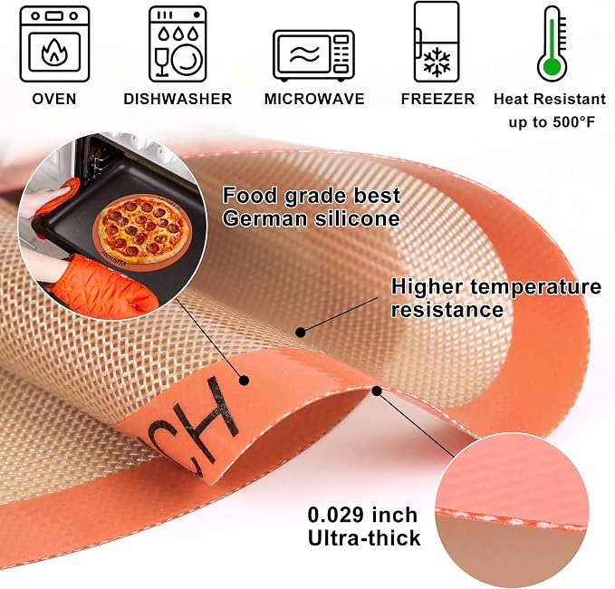 Best German Silicone Baking Mats - 9 inch | Set of 2 Round Non-Stick Reusable Air Fryer Linner, Non Slip, BPA Free, PFOA Free, Non-toxic, Dishwasher Safe