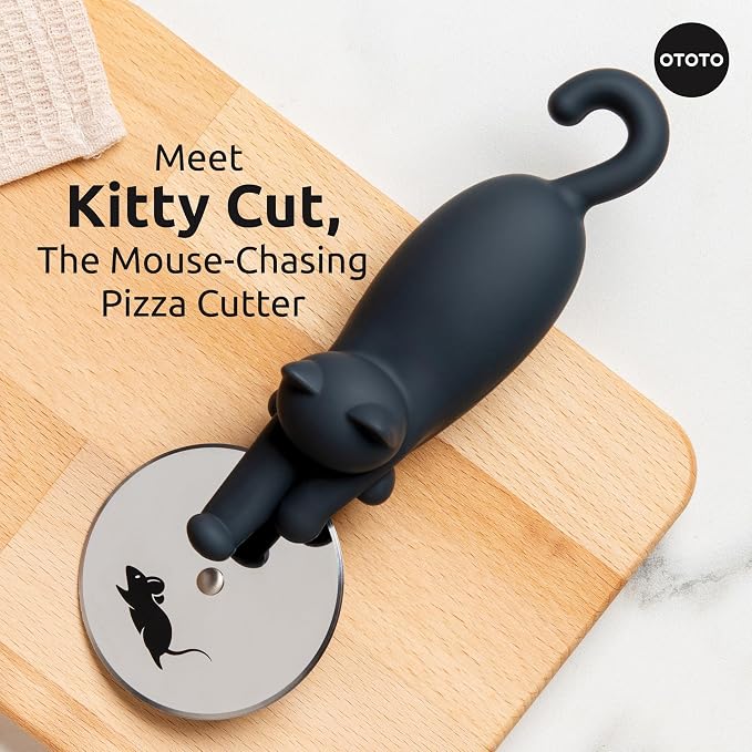 OTOTO Kitty Cut Pizza Cutter Wheel - Pizza Cutters Stainless Steel, Funny Kitchen Gadgets and Kitchen Gifts, Cat Gift for Women Cat Lovers (kitty cut)