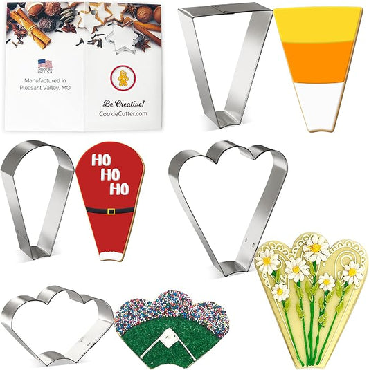Foose Brand Cookie Cutters 4 Piece Platter Cookie Cutter Set 3 3/8 inTrapezoid, 4 in Teardrop Round, 3 in Clam and 4.5 in Fan Three Bumps, USA Made